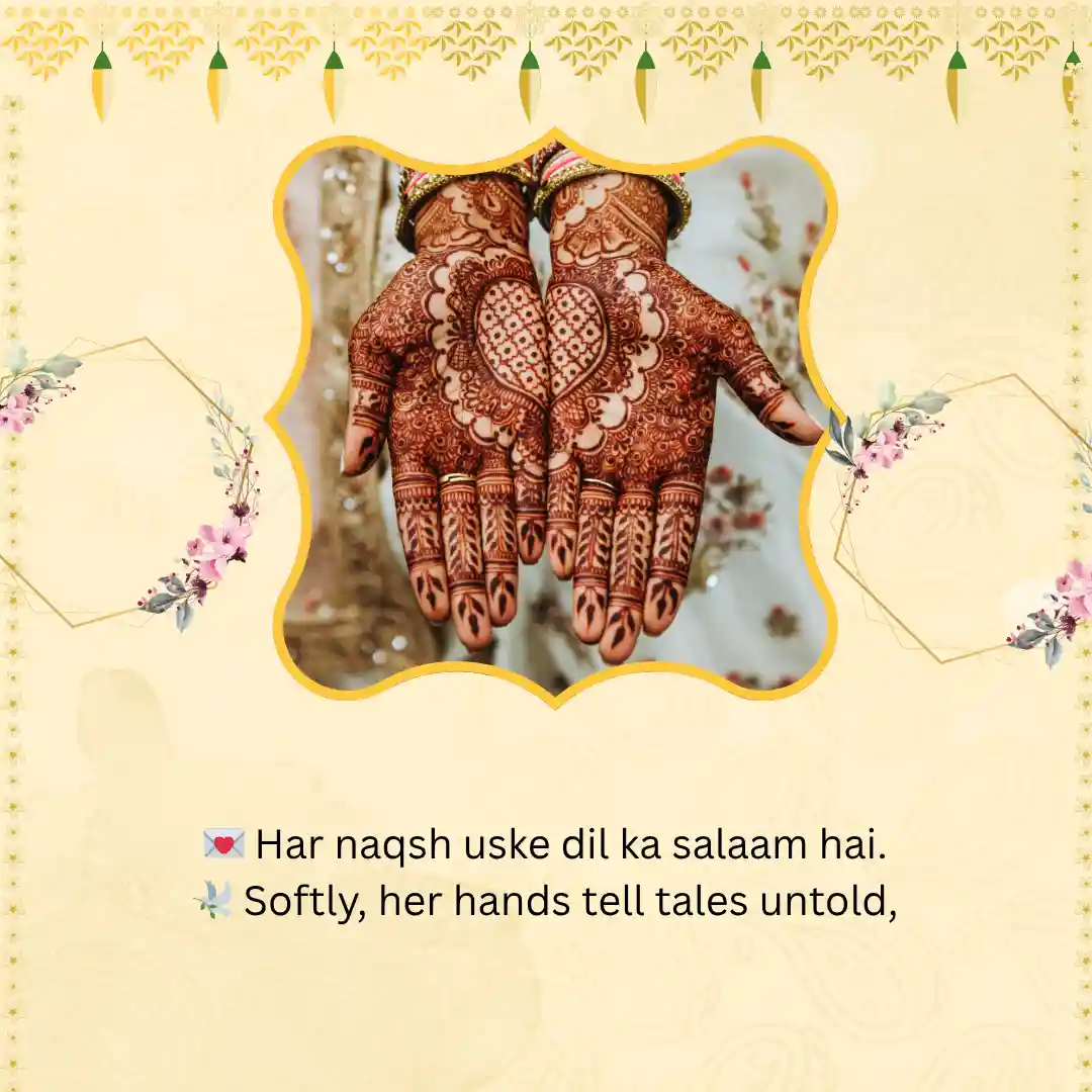 2 Lines Mehndi Shayari & Quotes in English Make the Movement Memorable 9 Mehndi Shayari 2 Lines in English